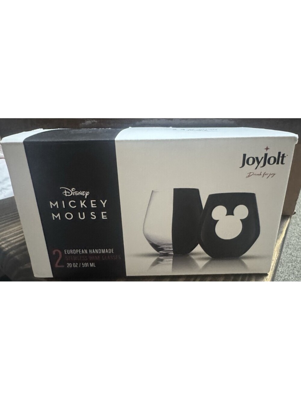 JoyJolt Disney Mickey Mouse Stemless Wine Glasses 2pc 20oz European Handmade NIB - Picture 5 of 5